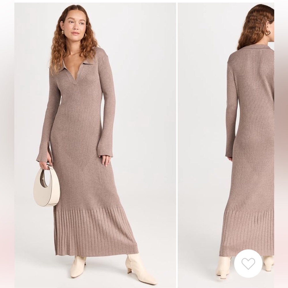 Chic Long Sleeve Ribbed Dress in Brown